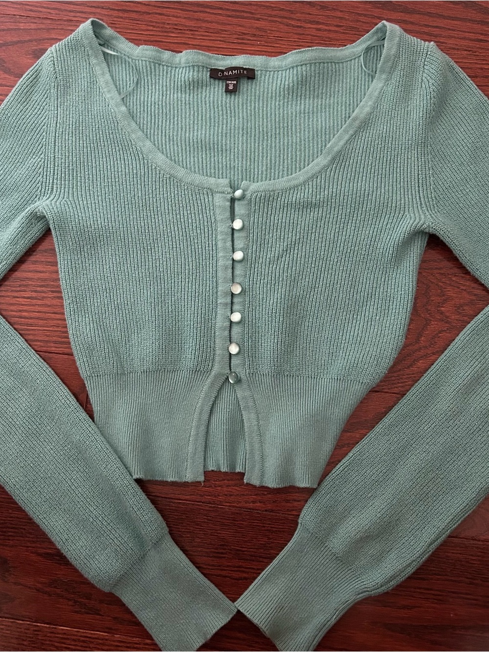 Dynamite Teal Ribbed Cropped Button Cardigan
